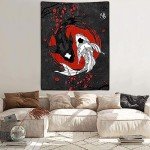 Red and Black Koi Fish Anime Tapestry 40"x60