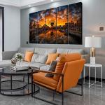 Disney Wall Art for Living Room Vintage Sunset Castle Park Picture Bedroom Wall Decor Ferris Wheel Skyline Panoramic Painting Canvas Prints Anime Posters Modern Artworks Office Decorations 12x32" 5P