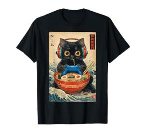Cat Ramen Japanese Funny Graphic Tees Kawaii Cat Anime Gifts T-Shirt