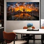 Disney Wall Art for Living Room Vintage Sunset Castle Park Picture Bedroom Wall Decor Ferris Wheel Skyline Panoramic Painting Canvas Prints Anime Posters Modern Artworks Office Decorations 12x32" 5P