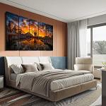 Disney Wall Art for Living Room Vintage Sunset Castle Park Picture Bedroom Wall Decor Ferris Wheel Skyline Panoramic Painting Canvas Prints Anime Posters Modern Artworks Office Decorations 12x32" 5P