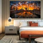 Disney Wall Art for Living Room Vintage Sunset Castle Park Picture Bedroom Wall Decor Ferris Wheel Skyline Panoramic Painting Canvas Prints Anime Posters Modern Artworks Office Decorations 12x32" 5P