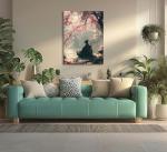 Japanese Sakura Samurai Canvas Wall Art Traditional Bushido Wall Decor Picture Asian Japanese style Cherry Blossoms Warrior Poster Print for Living Room Bedroom 12x16in Ready To Hang