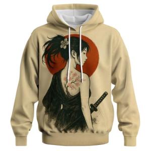 QTAGTESS Samurai Anime Hoodie for Men Manga Art Japanese Warrior Graphic Sweatshirts,Brown,2XL