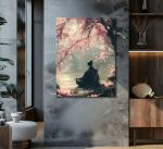 Japanese Sakura Samurai Canvas Wall Art Traditional Bushido Wall Decor Picture Asian Japanese style Cherry Blossoms Warrior Poster Print for Living Room Bedroom 12x16in Ready To Hang