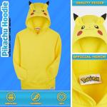 Pokemon Hoodie for Boys & Teens Hooded Sweatshirt Warm Anime Pikachu Sweater (Yellow Pikachu, 13-14 Years)