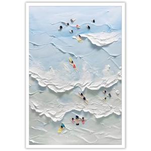 Anime Family Surf Adventure Canvas Art - Retro Coastal Vacation Memory Wall Decor | Whimsical Multi-Generation Beach Scene Print For Ocean Homes | Abstract Cartoon Wave Poster 24x36in Unframed