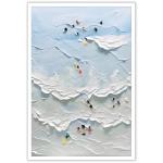 Anime Family Surf Adventure Canvas Art - Retro Coastal Vacation Memory Wall Decor | Whimsical Multi-Generation Beach Scene Print For Ocean Homes | Abstract Cartoon Wave Poster 24x36in Unframed