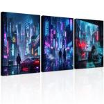 Deergar Cyberpunk Anime Wall Art Canvas Prints 3 Pieces Tokyo Neon Night Cityscape Anime Posters Modern Japanese Street Landscape Painting for Gaming Room Decor, Boys Bedroom, Man Cave
