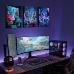 Deergar Cyberpunk Anime Wall Art Canvas Prints 3 Pieces Tokyo Neon Night Cityscape Anime Posters Modern Japanese Street Landscape Painting for Gaming Room Decor, Boys Bedroom, Man Cave