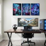 Deergar Cyberpunk Anime Wall Art Canvas Prints 3 Pieces Tokyo Neon Night Cityscape Anime Posters Modern Japanese Street Landscape Painting for Gaming Room Decor, Boys Bedroom, Man Cave