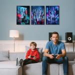 Deergar Cyberpunk Anime Wall Art Canvas Prints 3 Pieces Tokyo Neon Night Cityscape Anime Posters Modern Japanese Street Landscape Painting for Gaming Room Decor, Boys Bedroom, Man Cave