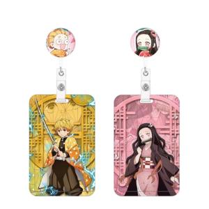 TJIUSI 4PCS Anime Badge Holder with Retractable Reel Funny Name Tag Card Holder Anime ID Badge Retractable Clip with Cute Alligator Clip for Nurses Student Teacher Women Men