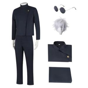 IMDAET Anime Cosplay Costume for Men Black Uniform Outfit for Halloween Party (With Wig, S)