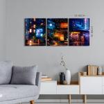 Japanese Night City Wall Art Cyberpunk Anime Posters for Boys Room Decor Abstract Colorful Neon Light Pictures Canvas Prints Paintings Cool Posters Street Pop Artwork Home Decorations 12x16” 3 Pieces
