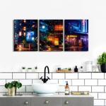 Japanese Night City Wall Art Cyberpunk Anime Posters for Boys Room Decor Abstract Colorful Neon Light Pictures Canvas Prints Paintings Cool Posters Street Pop Artwork Home Decorations 12x16” 3 Pieces