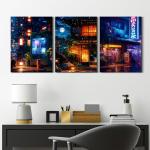 Japanese Night City Wall Art Cyberpunk Anime Posters for Boys Room Decor Abstract Colorful Neon Light Pictures Canvas Prints Paintings Cool Posters Street Pop Artwork Home Decorations 12x16” 3 Pieces