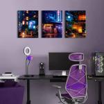 Japanese Night City Wall Art Cyberpunk Anime Posters for Boys Room Decor Abstract Colorful Neon Light Pictures Canvas Prints Paintings Cool Posters Street Pop Artwork Home Decorations 12x16” 3 Pieces