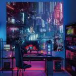 Anime Punk City Wall Tapestry for Bedroom, Japanese Futuristic Neon Night Street Cyberpunk Tapestries Aesthetic, Futurism Skyscraper Backdrop for Living Gaming Room Dorm Decor 51in X 60in