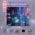 Anime Punk City Wall Tapestry for Bedroom, Japanese Futuristic Neon Night Street Cyberpunk Tapestries Aesthetic, Futurism Skyscraper Backdrop for Living Gaming Room Dorm Decor 51in X 60in