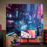Anime Punk City Wall Tapestry for Bedroom, Japanese Futuristic Neon Night Street Cyberpunk Tapestries Aesthetic, Futurism Skyscraper Backdrop for Living Gaming Room Dorm Decor 51in X 60in
