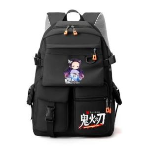 RETEN Anime Backpack School Bag with Multiple Pockets, Durable Nylon Daypack for Anime Enthusiasts, Students & Daily Commute Black