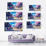Japan Manga Street Canvas Wall Art, Cherry Blossom Anime Canvas Print, Mount Fuji Wall Art, Pink Cherry Tree Decor, Japanese Landscape Poster, Home Decor, Manga Gifts (Black Framed, 31"x15" | 80x40cm)
