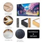 Japan Manga Street Canvas Wall Art, Cherry Blossom Anime Canvas Print, Mount Fuji Wall Art, Pink Cherry Tree Decor, Japanese Landscape Poster, Home Decor, Manga Gifts (Black Framed, 31"x15" | 80x40cm)