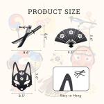 Metal Cherry Blossom Design Kitsune Mask Samurai Katana Sword Fan Wall Art Decorations Anime Wall Decor for Home Bedroom Living Room(Matte Black, 3Pcs)