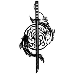 YATEASLU Samurai Sword & Koi Fish Metal Wall Decor - Japanese Inspired Art, Black Metal Wall Art for Home, Office(15.75x7.68in,Black)