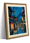 Framed Japanese Wall Art, Asian Tokyo Tea House Canvas Wall Decor Painting, Cool Japanese Night Posters Prints Pictures for Bedroom Living Room Bathroom Home Decor 12x16 Inch
