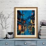 Framed Japanese Wall Art, Asian Tokyo Tea House Canvas Wall Decor Painting, Cool Japanese Night Posters Prints Pictures for Bedroom Living Room Bathroom Home Decor 12x16 Inch