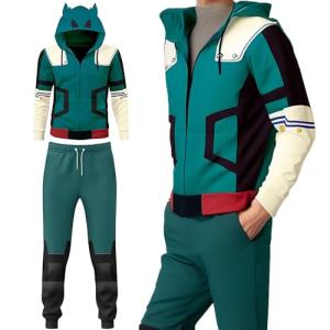 BIUTEY Anime Mha Hoodie and Sweatpants Midoriya Izuku Cosplay Hooded Pullover Sweatsuit Jogger Men's Tracksuits 2 Piece Set (S, Blue-A)