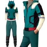 BIUTEY Anime Mha Hoodie and Sweatpants Midoriya Izuku Cosplay Hooded Pullover Sweatsuit Jogger Men's Tracksuits 2 Piece Set (S, Blue-A)