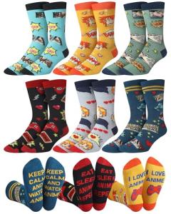 Glitopper 6 Pairs Anime Socks for Men Teenagers Funny Anime Gifts Novelty Cartoon Character Patterned Breathable Casual Crew Socks for Animes Lovers Birthday Holiday Gifts