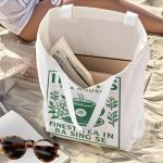 DHKG Anime Stuff, Uncle Iroh Jasmine Dragon Tea Tote Bag, Green Teacup Pattern Large Capacity Reusable Tote Bags with Handles, Portable Travel Beach Canvas Bags, Anime Gifts for Women Bestie Friends