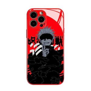 Akatxezy Anime Red Case for iPhone 16 Pro, 9H Tempered Glass Manga Cover, Shockproof Black Soft Silicone Bumper, Aesthetic Art Shell