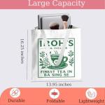 DHKG Anime Stuff, Uncle Iroh Jasmine Dragon Tea Tote Bag, Green Teacup Pattern Large Capacity Reusable Tote Bags with Handles, Portable Travel Beach Canvas Bags, Anime Gifts for Women Bestie Friends