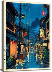 Tokyo Tea House Canvas Wall Art Japanese City Street Coffee Decor painting Pictures Ukiyo-e Illustration Anime Posters Prints for living room Bathroom Bedroom Office Hallway Home Decoration