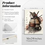 Japanese Cat Wall Art Poster Samurai Cat Canvas Wall Decor Japanese Anime Painting Asian Wall Art Funny Prints Black Cat Pictures Vintage Artwork for Living Room Bedroom 16x24x3 Inch Ready to Hang