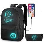 Luminous Anime Skateboard Backpack with USB Port