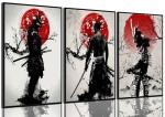 3Pcs Japanese Wall Art Japan Warrior Figure Wall Decor Armored Samurai Posters Prints Asian Cherry Ninja Painting Pictures for Living Room Bedroom Canvas Unframed