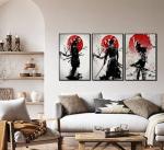 3Pcs Japanese Wall Art Japan Warrior Figure Wall Decor Armored Samurai Posters Prints Asian Cherry Ninja Painting Pictures for Living Room Bedroom Canvas Unframed