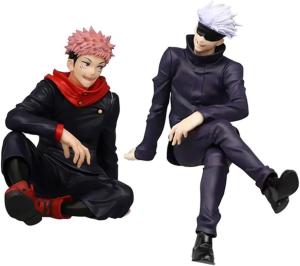 Puruuige 2PCS Anime Figures Itadori Yuji Noodle Stopper Figurine Sitting Pose Character Statue PVC Collection Model Desktop Decoration
