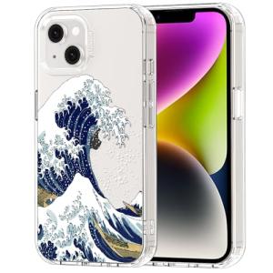 MOSNOVO Case for iPhone 13, [Buffertech 6.6ft Military-Grade Drop Protection] [Anti Peel Off Tech] Clear TPU Bumper Phone Case Cover Design - Great Wave
