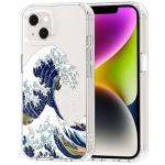 MOSNOVO Case for iPhone 13, [Buffertech 6.6ft Military-Grade Drop Protection] [Anti Peel Off Tech] Clear TPU Bumper Phone Case Cover Design - Great Wave