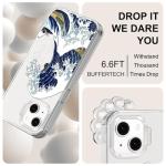 MOSNOVO Case for iPhone 13, [Buffertech 6.6ft Military-Grade Drop Protection] [Anti Peel Off Tech] Clear TPU Bumper Phone Case Cover Design - Great Wave