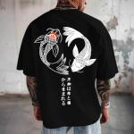 Kelxjia Oversized Graphic Tshirts for Men Japanese Streetwear Shirts Vintage Harajuku T Shirts Drop Shoulder Designer Tees(Black,M)