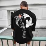 Kelxjia Oversized Graphic Tshirts for Men Japanese Streetwear Shirts Vintage Harajuku T Shirts Drop Shoulder Designer Tees(Black,M)