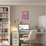 Neon Gaming Wall Art Framed Canvas Print, Rock Hand Gesture with Game Controller Poster, Pink Purple Gamer Room Wall Decor, Anime Gamer Posters Picture for Boys Bedroom Game Room Oil Painting 12x16 Inch